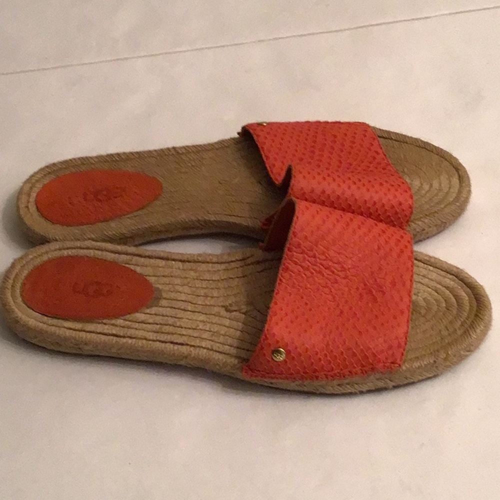 UGG  CHERRY EXOTIC ORANGE LEATHER ESPADRILLE SLIDES SZ 8 - Picture 2 of 10